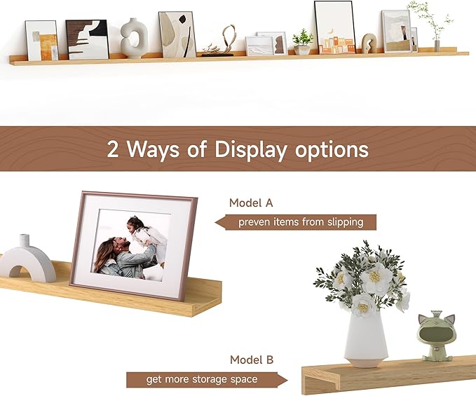 Floating Picture Ledge Shelves for Wall Set of 2, 95 Inches Picture Ledge Shelf with Long Large Nursery Book Shelf for Toys S
