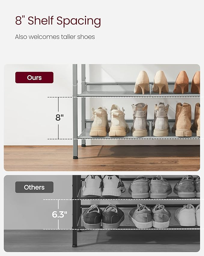 VASAGLE Shoe Rack for Entryway, 5-Tier Shoe Rack Organizer with Storage Shelves and Spacious Top, Freestanding, Adjustable, I