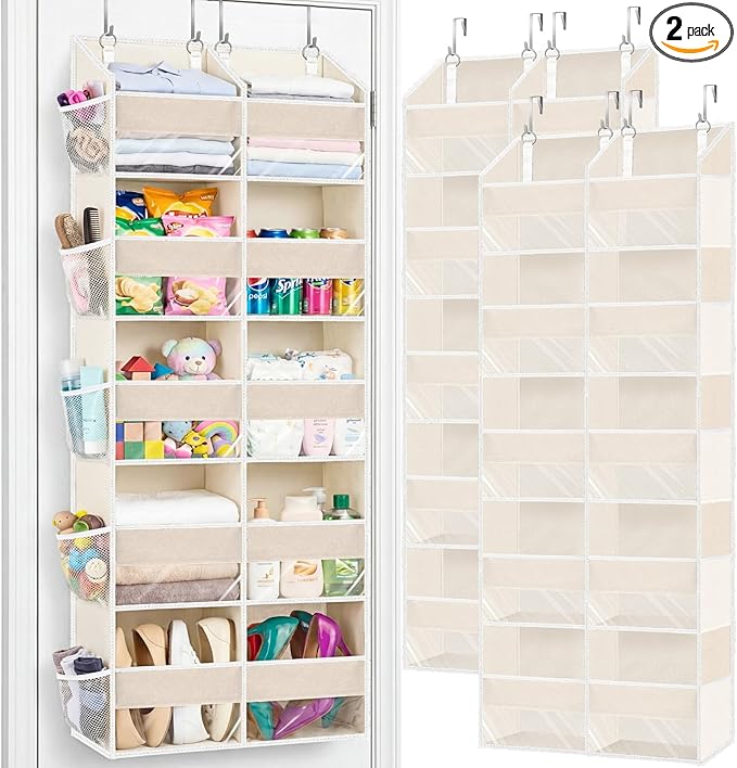 2 Pack Over the Door Organizer 5 Tiers, Extra Large Behind Door Storage of 10 Compartments, 80 lbs Weight Capacity Over Door 