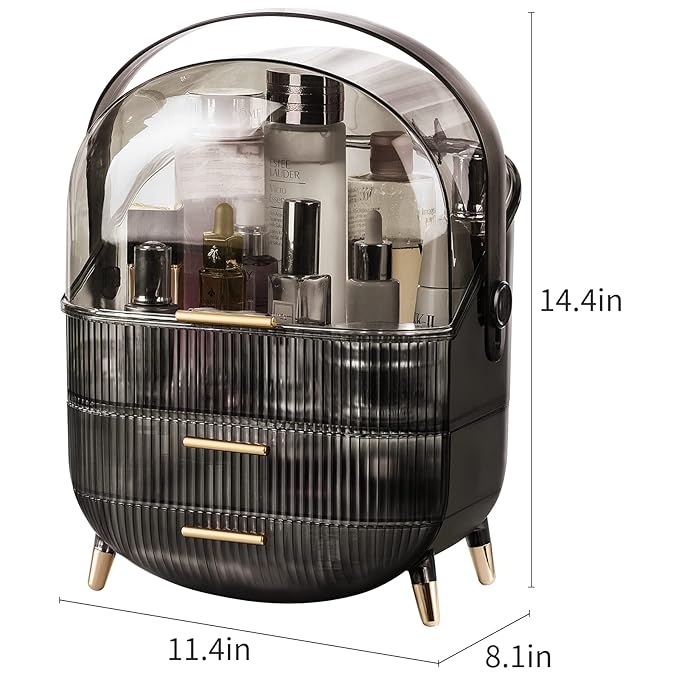 CANITORON Makeup Organizer,Large Capacity Skincare Organizer for Vanity,Cosmetic Organizer with 2 Drawers and Transparent Cov