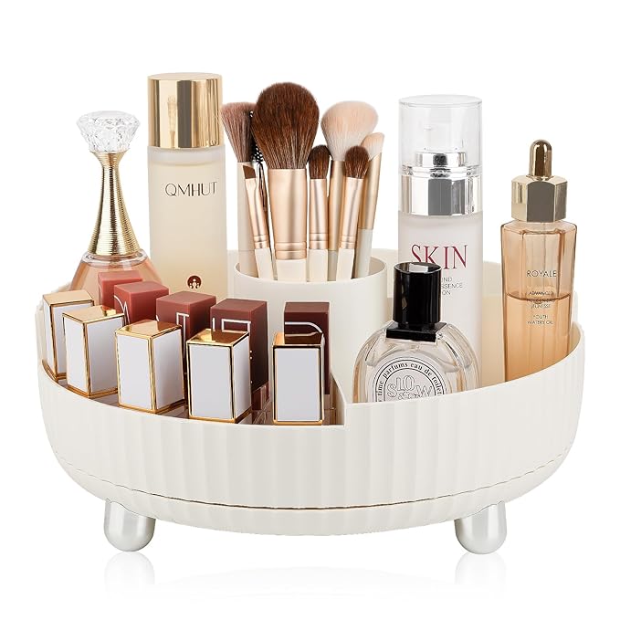 Anyoifax Makeup Perfume Organizer Tray with Divider 360 Degree Rotating Lazy Susan Skincare Lotion Organizer Spinning Cosmeti