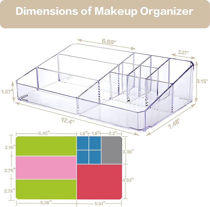 Clear Makeup Organizer, Makeup Brushes Storage Case, Cosmetic Display Case Tray, Tiered Skincare Organizer, Acrylic Lipstick 