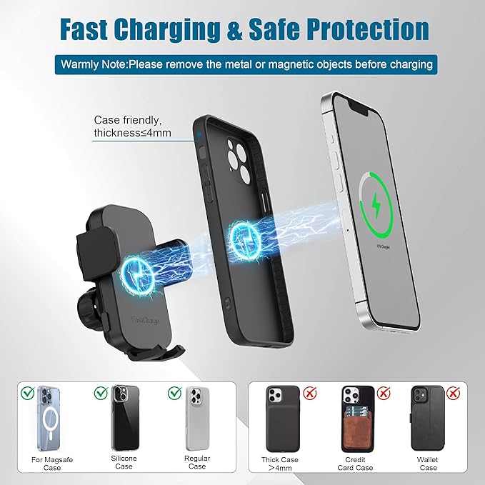 Wireless Car Charger Phone Mount Cup Holder, 3 in 1 15W Fast Charging Auto Clamping Cup Holder Expander for Car, Phone Holder