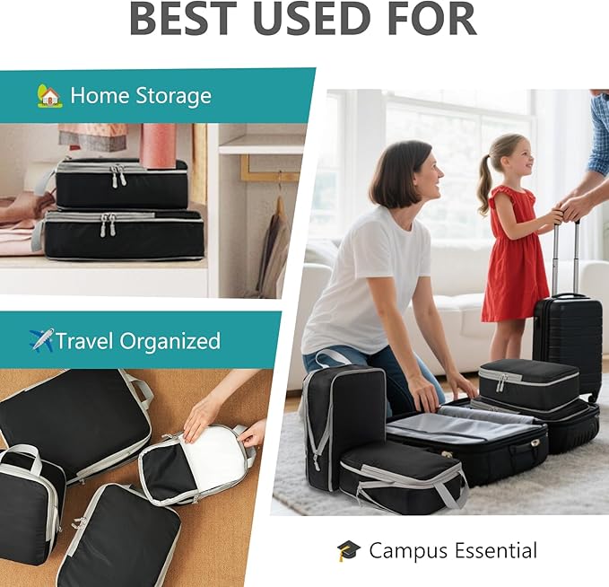 Compression Packing Cubes for Travel, 4 Set Expandable Packing Organizers, Lightweight Luggage Organizer Bags, Travel Essenti