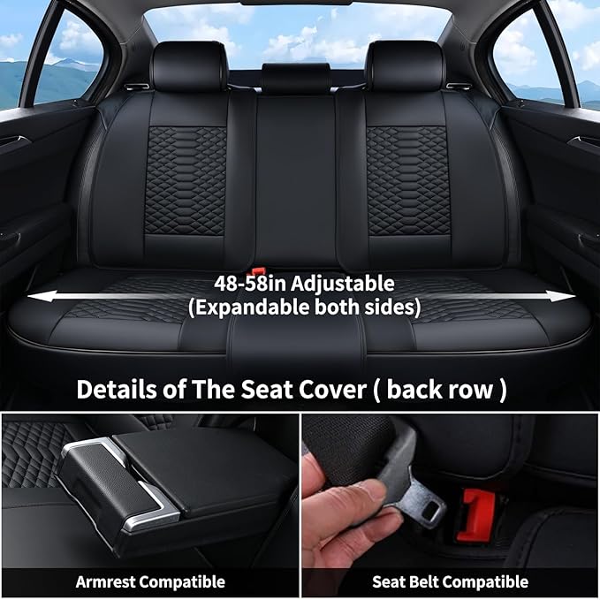 Coverado Leather Seat Covers, Car Seat Covers Full Set, Black Seat Covers for Cars, Car Seat Protector Waterproof, Car Seat C