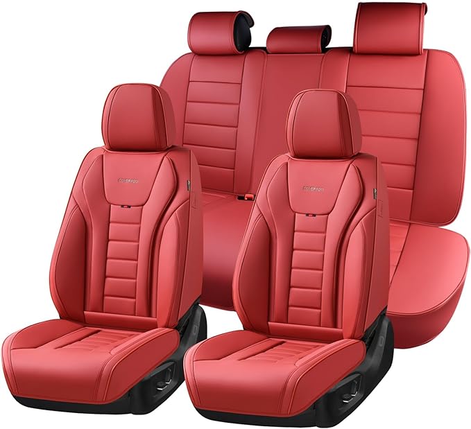 Coverado Car Seat Covers Full Set, Seat Covers for Cars, Front Seat Covers and Back Seat Cover Waterproof Leather Automotive 