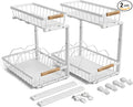 Under Sink Organizer, 2 Pack, 2 Tier Sliding L-Shaped Carbon Steel Rack with Adjustable Height, Motion-Activated LED Lights, 