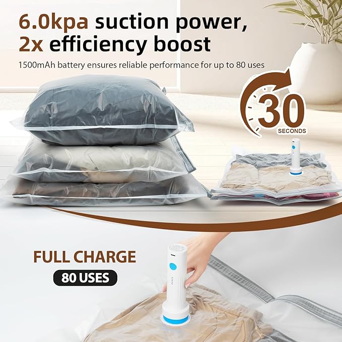 12 Pack Vacuum Storage Bags,Space Saver Bags for Clothing,Comforters,and Bedding,Includes 2 Jumbo, 2 Large, 2 Medium, 2 Small