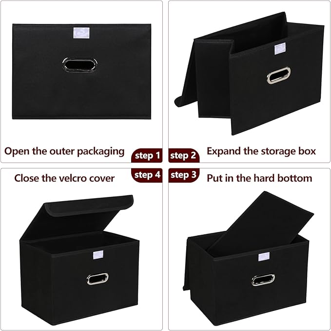 STOREONE Fabric Storage Cube Bins Foldable Organizer Container Collapsible Basket with Lids and Metal Handles, for Home, Bedr