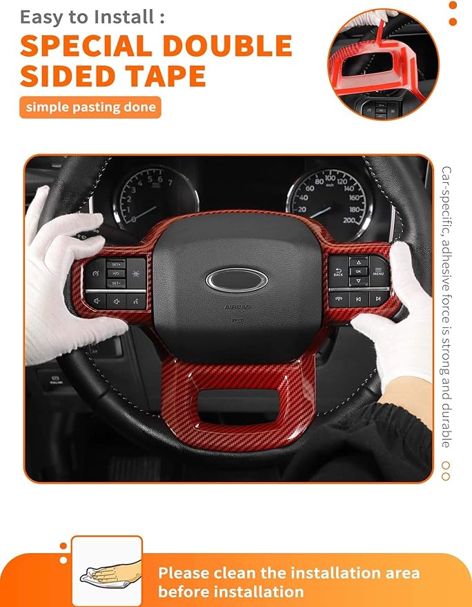 Savadicar Red Carbon Fiber Interior Accessories - Steering Wheel Trim Cover for Ford F150 (2021-present) - Premium Texture Interior Decor Upgrade Option, 1 PC