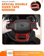 Savadicar Red Carbon Fiber Interior Accessories - Steering Wheel Trim Cover for Ford F150 (2021-present) - Premium Texture Interior Decor Upgrade Option, 1 PC