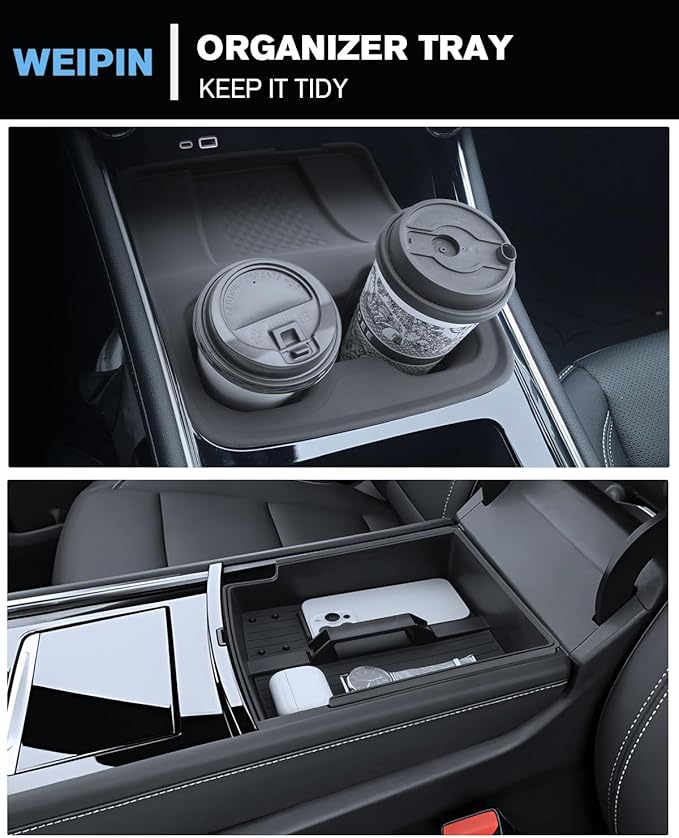 for 4PCS Double Layer Center Console Armrest Organizer&Cup Holder Insert&Wireless Mat Compatible with 2024-2026 Chevy Traverse