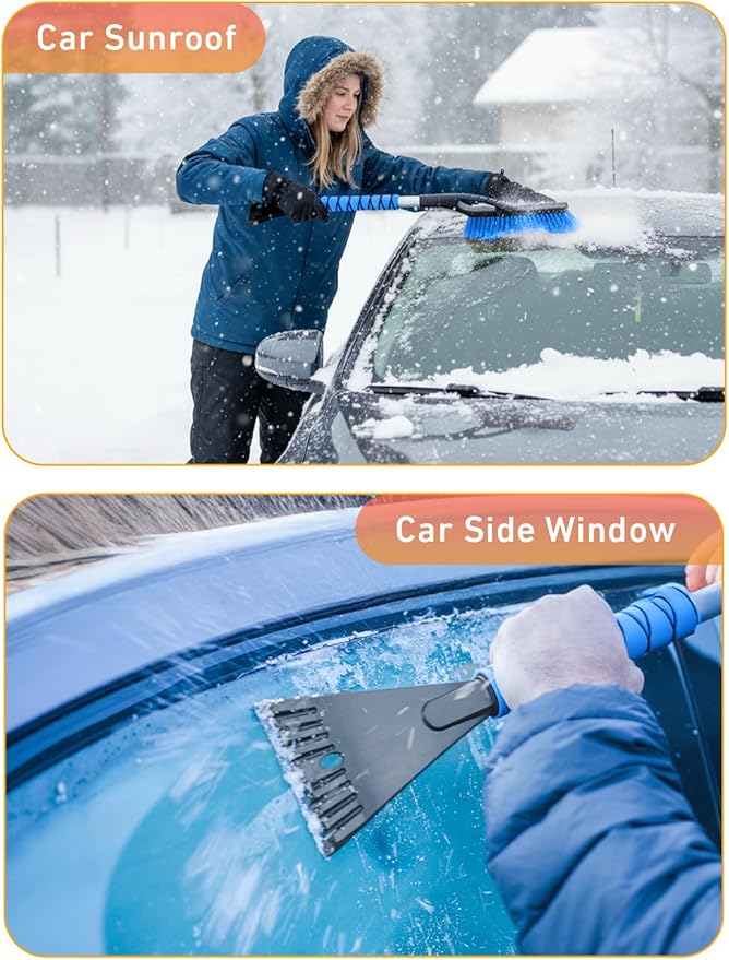 EcoNour 27" Aluminum Snow Brush 4 Pack with Ice Scrapers for Car Windshield and Window | Car Snow Scraper and Brush with Ergonomic Foam Grip Winter Accessories (Orange, Pink, Green, Blue)