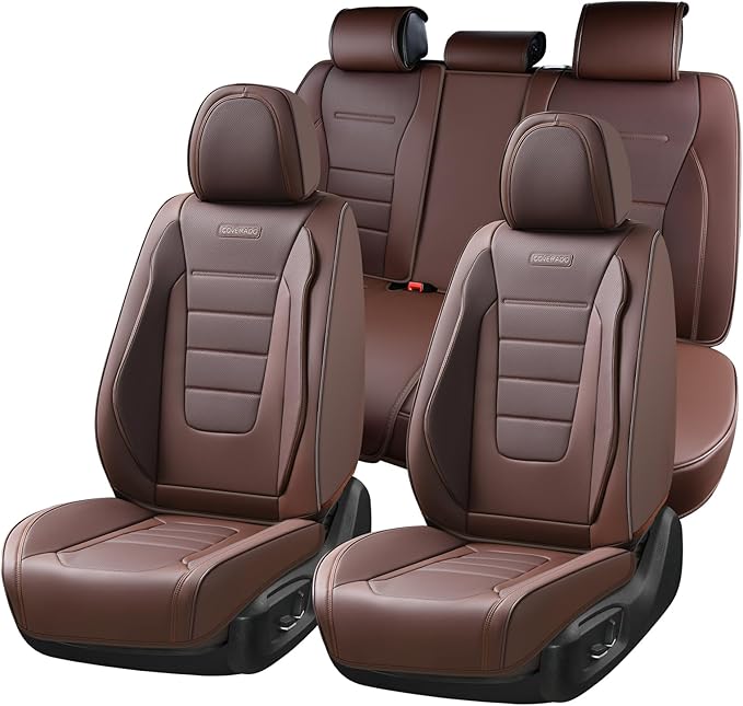 Coverado Car Seat Covers Full Set, Nappa Leather Seat Covers for Cars, Car Seat Protector Car Seat Cushion, Front and Back Se