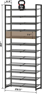 Shoe Rack, 12-Tier Metal Shoe Organizer, Tall Shoe Rack for Closet,entryway,Garage, with Adjustable Flat or Angled Shelves, 5