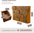 Card Catalog Desk Drawer Organizer - Wooden Storage Box with 16 Drawers - Home Office Desk Organizer Curio Cabinet - Rustic D