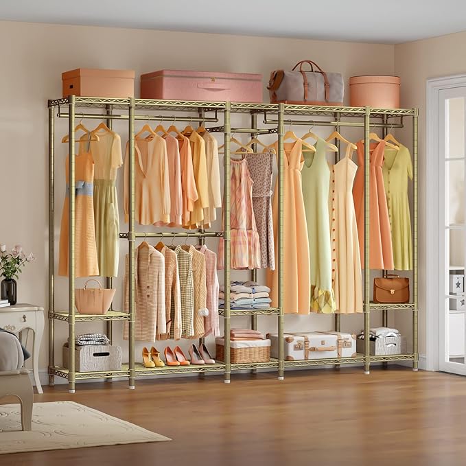 VIPEK V50 Gold Closet Rack, Extra Large Elegant Heavy-Duty Freestanding Wardrobe with Adjustable Shelves for Bedroom, Dressin