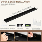 Fun Memories Picture Ledge Shelf, Black Floating Shelves Set of 4, 48 Inch Picture Shelves for Wall with Ledge, Large Nursery