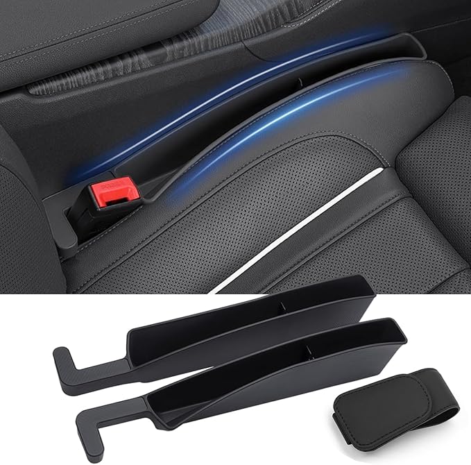 Car Seat Gap Filler, Seat Gap Organizer with Phone Holder, Car Seat Accessories, Car Organizer Fit Car SUV Truck, 2PCS Seat Gap Filler and 1 Pack Sunglass Holder Black