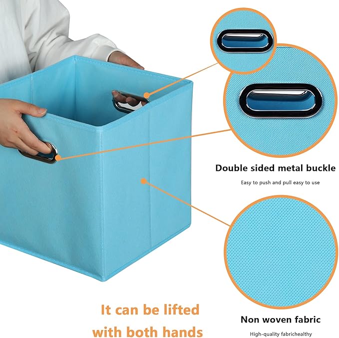 Yunkeeeper storage bins Cubes, Fabric Cube Organizer with Handle, Foldable Cube Bins for Cloth or Accessary Storage, 11x11x11