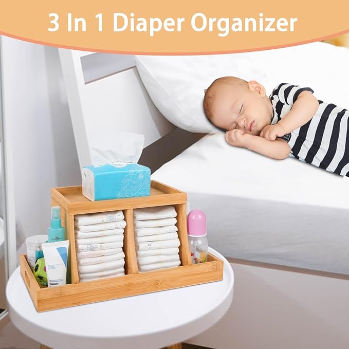 Three colors Bamboo Diaper Organizer, Wooden Diaper Caddy, Changing Table Organizer Storage Organizer, Nursery Baby Organizat