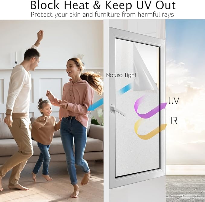 HIDBEA Frosted Window Privacy Film Heat Control UV Blocking, Static Cling Non-Adhesive Reusable Door coverings for Bathroom Home Office (Frosted 41.3 Inch x 13.1 Feet)