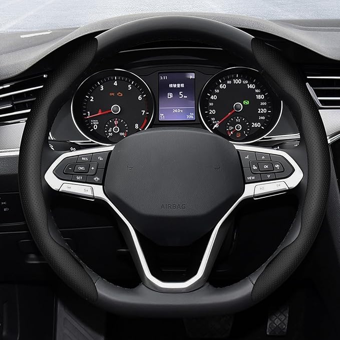 2-Piece Steering Wheel Cover, Carbon Fiber Segmented Steering Wheel Protector, Universal and Anti-Slip Durable Car Leather Pr