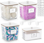 Laundry Pods Storage Container, Clear Laundry Room Organization and Storage,Detergent Powder Container,with Wooden Lids & Lab