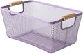 AJIODA Metal Mesh Steel Basket, Medium Wire Storage Organizer Basket Multi-function Hanging Kitchen Basket with Wood Handle f