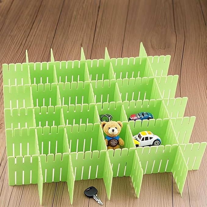 ZOENHOU 60 PCS Green Drawer Dividers, 12.6 x 2.8 Inch Adjustable Premium Plastic Drawer Divider Organizers for Makeup Drawers