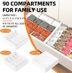 Criusia Drawer Organizer - 6 Set Clothes Organizer for Closet & Bedroom - 90 Cells Bins for Sock, Underwear, Bra, Baby Clothe