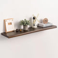 Live Edge Floating Shelf, 40 Inch Rustic Solid Elm Wood - Walnut Brown Finish with Invisible Brackets, Wall Mounted for Livin