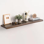 Live Edge Floating Shelf, 40 Inch Rustic Solid Elm Wood - Walnut Brown Finish with Invisible Brackets, Wall Mounted for Livin