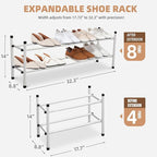 STORAGE MANIAC Expandable Shoe Rack, 8 Pairs Stackable Small Shoe Rack, Metal Adjustable Shoes Organizer for Closet, Entryway