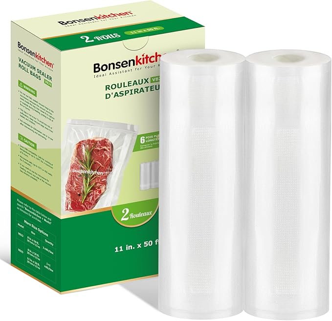Bonsenkitchen Vacuum Sealer Bags Rolls, 11 in x 50 ft Rolls 2 pack Durable Food Sealer Bags, Commercial Grade, Heavy Duty, BP