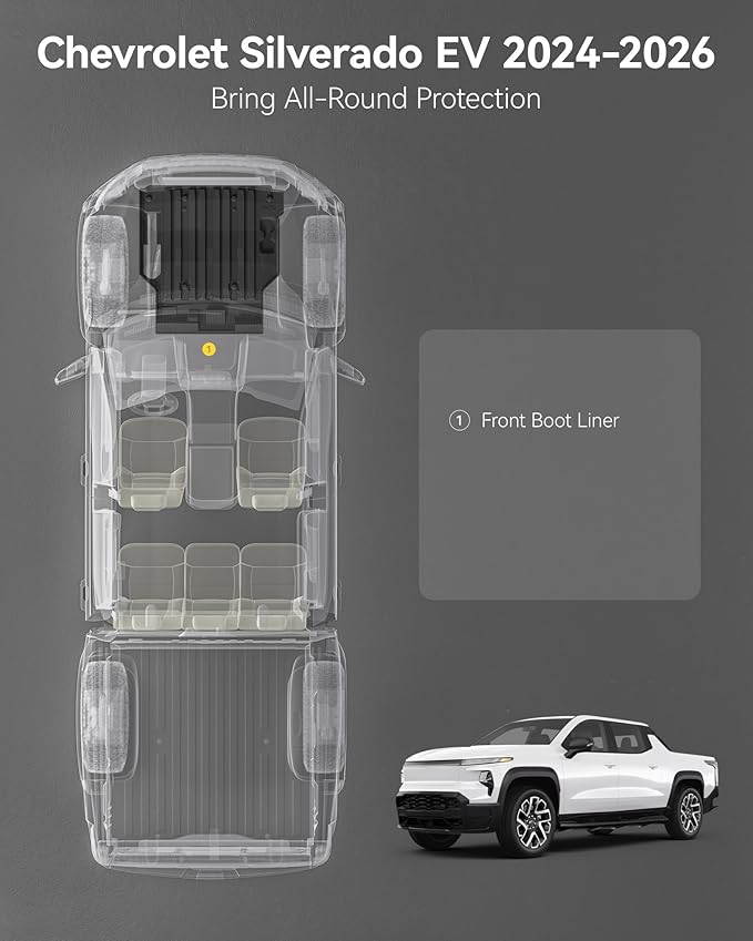 3W Front Cargo Liner Fit for Silverado EV/GMC Sierra EV/Sierra EV Denali 2024 2025 2026 Accessories All Weather TPE Custom Fit Front Trunk Liner for Silverado EV/GMC Sierra EV/Sierra EV Denali