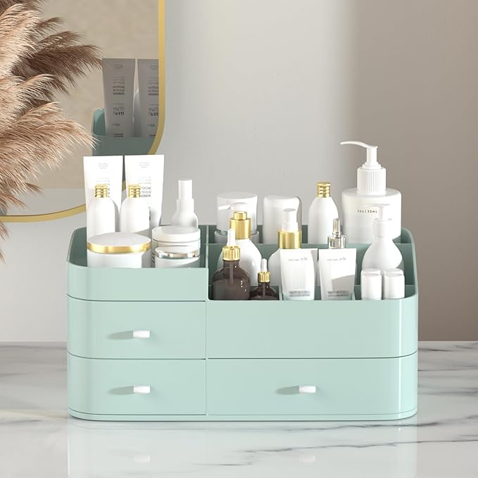 MIUOPUR Makeup Organizer for Vanity, Large Capacity Desk Organizer with Drawers for Cosmetics, Lipsticks, Jewelry, Nail Care,