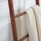 Taozun 6-Tier Wood Blanket Ladder for Living Room, Rustic Wooden Farmhouse Quilt Ladder with 4 S-hooks, 66-Inch Wall Leaning 