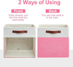 Bagnizer Storage Cubes, 4 Pack Linen Foldable Storage Bins (13 x 13 inch) with Clear Window and Handles, Fabric Organizer for