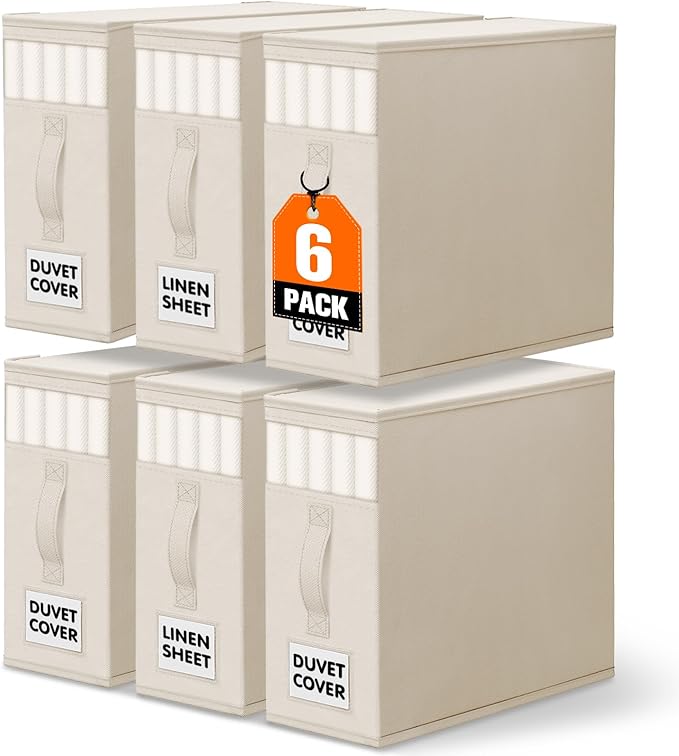 WOWBOX Sheet Organizers and Storage,Closet Bed Sheet Organizer Under Bed Storage and Organization with Label Cards & Clear Wi