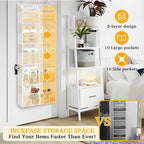 Over The Door Organizer 5 Tiers, Extra Large Behind Door Storage of 10 Compartments, 80 lbs Weight Capacity Hanging Storage O