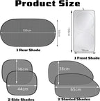 6 PCS Universal Car Shades for Side Windows,Suction Cup Design,Car Window Shades Set,Sedan Sunshade for to UV Rays, Easy Install, Fit Most of Cars,(2 Slanted +2 Side+1 Rear+1 Front Shade)