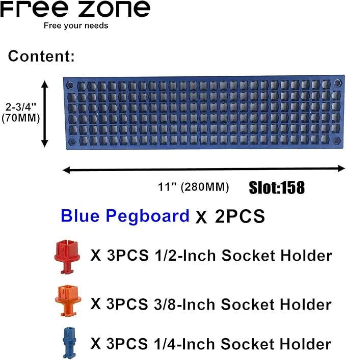 FREE ZONE Bit Organizer Set (Blue) – 158-Hole Bit Storage – 1/4" Hex Bits & Drive Bits Adapter Storage – Toolbox Storage (Too
