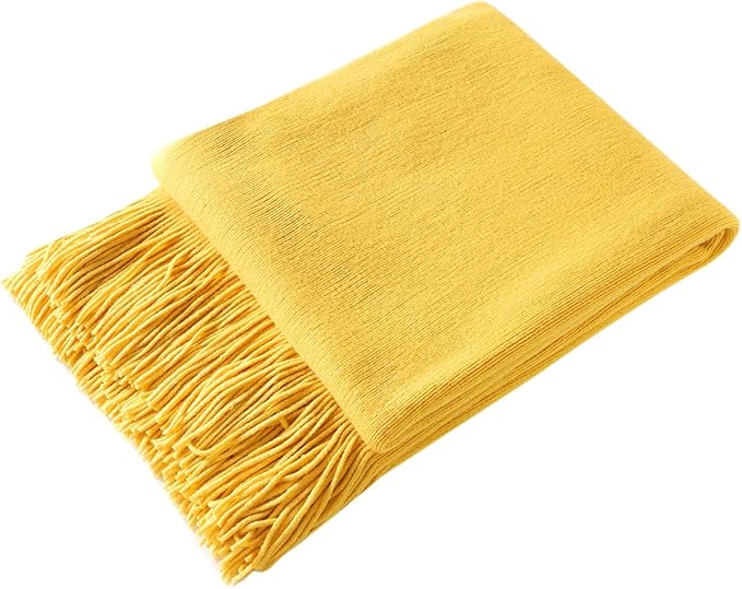 Homiest Decorative Knitted Throw Blanket with Fringe Soft & Cozy Tassel Blanket for Couch Sofa Bed (Yellow,50x60)