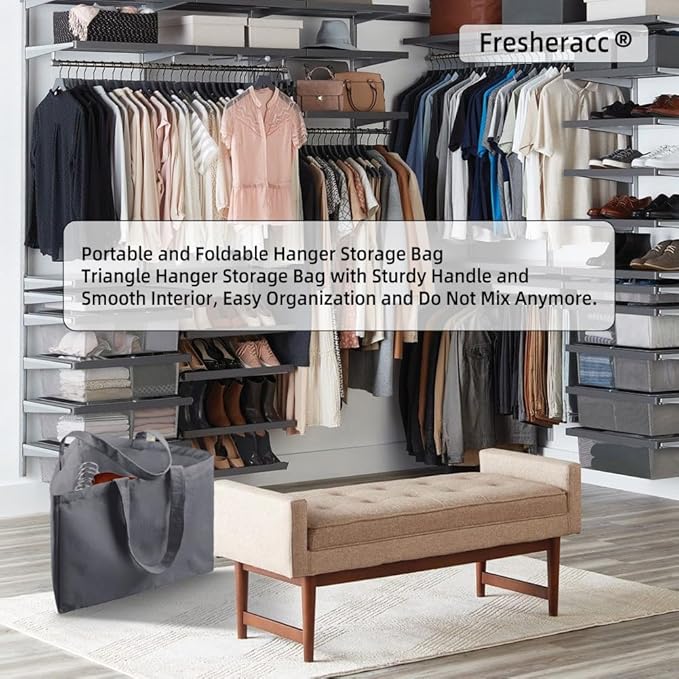 Clothes Hanger Organizer Holder for Space Saving, Fresheracc Hanger Triangle Storage Bag with Handles for Closet Tidier Laund