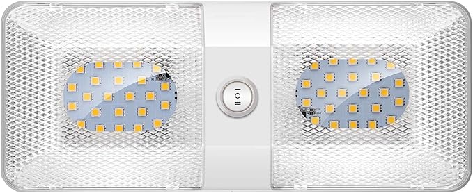 BlueFire 1 Pack Upgraded Super Bright DC 12V Led RV Ceiling Double Dome Light RV Interior Lighting with ON/Off Switch for Trailer Camper Car RV Boat (Warm White - 1PCS)
