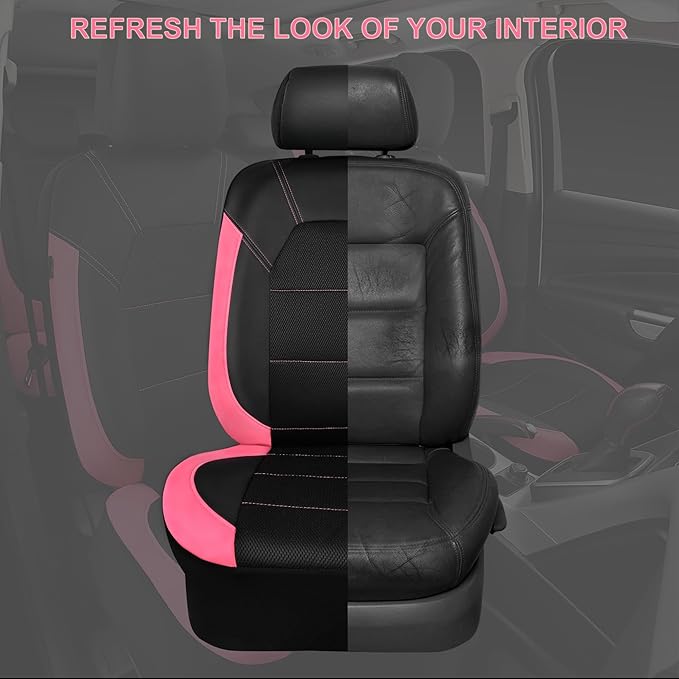 CAR PASS Leather Seat Covers, Breathable Universal Car Seat Cover Full Set for Cute Women Girly,Super 5mm Composite Sponge In