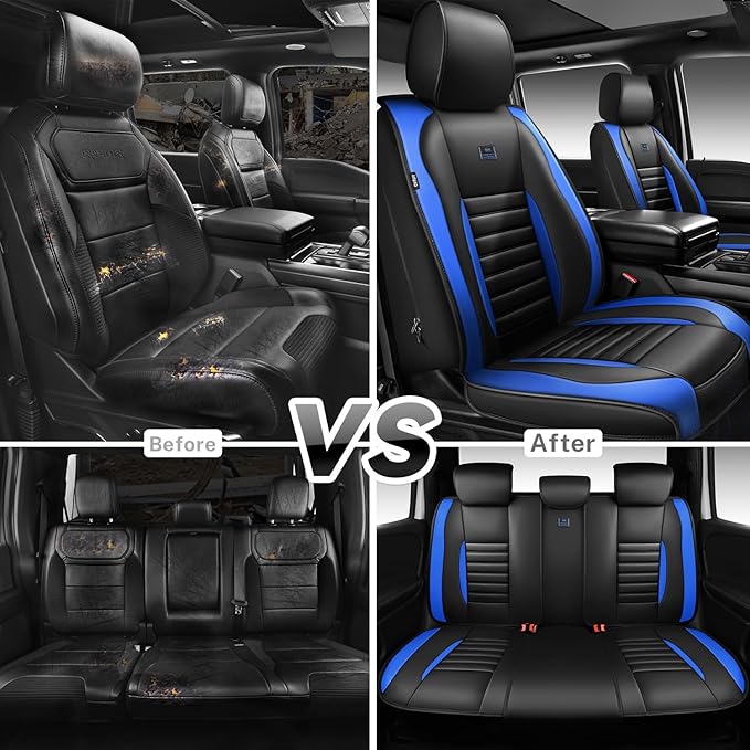 CAR PASS Nappa Leather Car Seat Covers Full Set, Luxury Seat Protector for Cars, Waterproof Anti-Slip Seat Cushion Armrest Co
