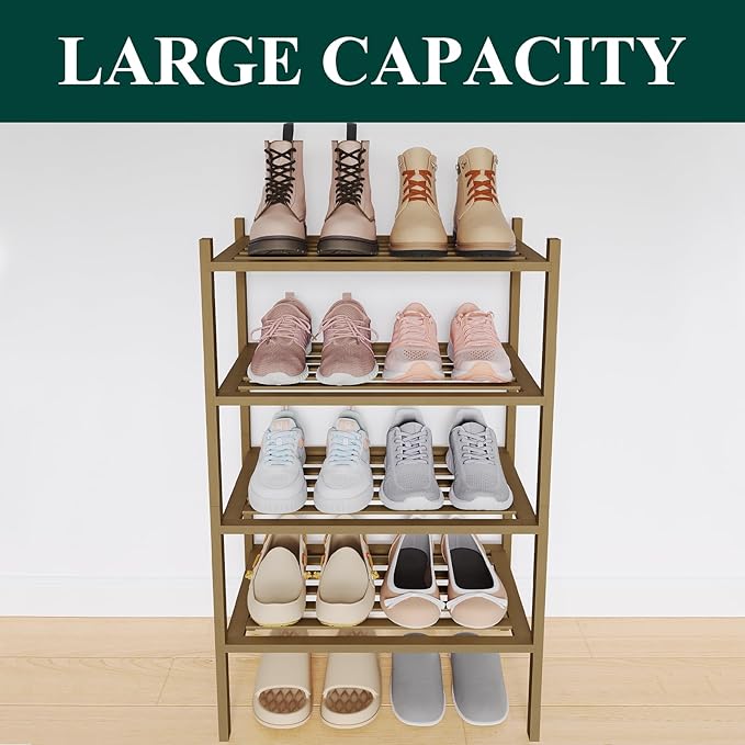 Smiry Small Bamboo Shoe Rack 4-Tier, Stackable Wooden Shoe Organizer for Entryway & Closet, Free Standing Wood Shoe Storage S