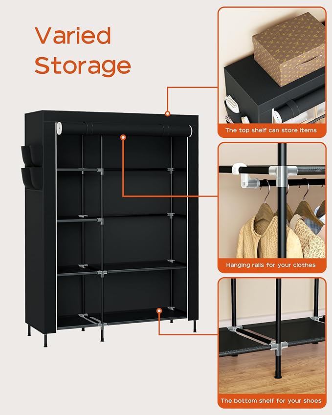 CASAMAYA Portable Closet, 48 Inch Large Capacity Wardrobe Closet, Clothes Storage Organizer with Shelves and Hanging Rod, Eas